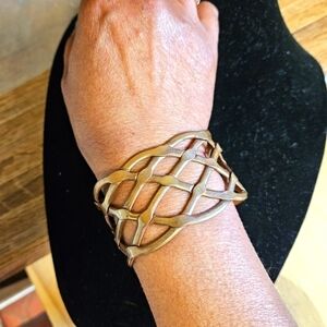 Vintage Mexico Copper Lattice Weave Open Cuff Bracelet